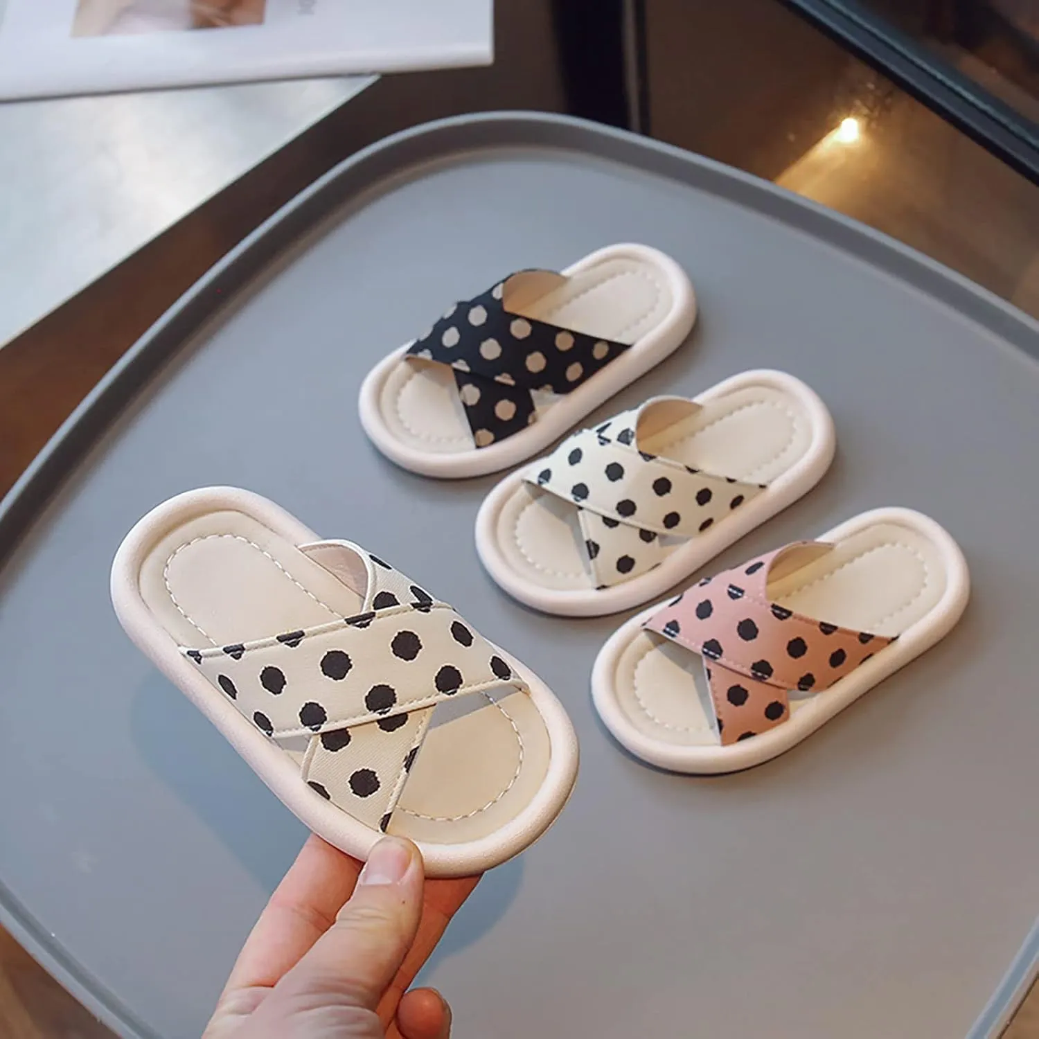 sfdgfhyf Toddler Girls Comfortable Foot Warmer Children Girls Sandals Polka Dot Rubber Soft Bottom Casual Open Toe Shoes