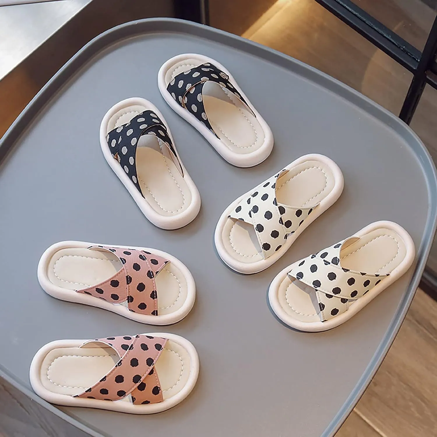 sfdgfhyf Toddler Girls Comfortable Foot Warmer Children Girls Sandals Polka Dot Rubber Soft Bottom Casual Open Toe Shoes