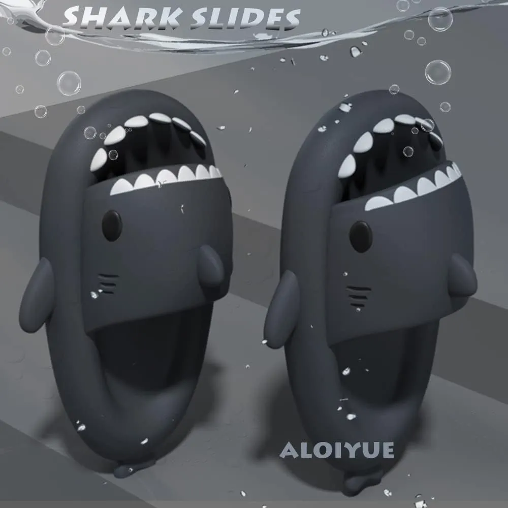 Shark Slides Thickness Upgrade Summer Cute Cartoon Shark Slippers for Women Men Non-Slip Open Toe Lightweight Sole Sandals Casual Unisex Beach Shoes