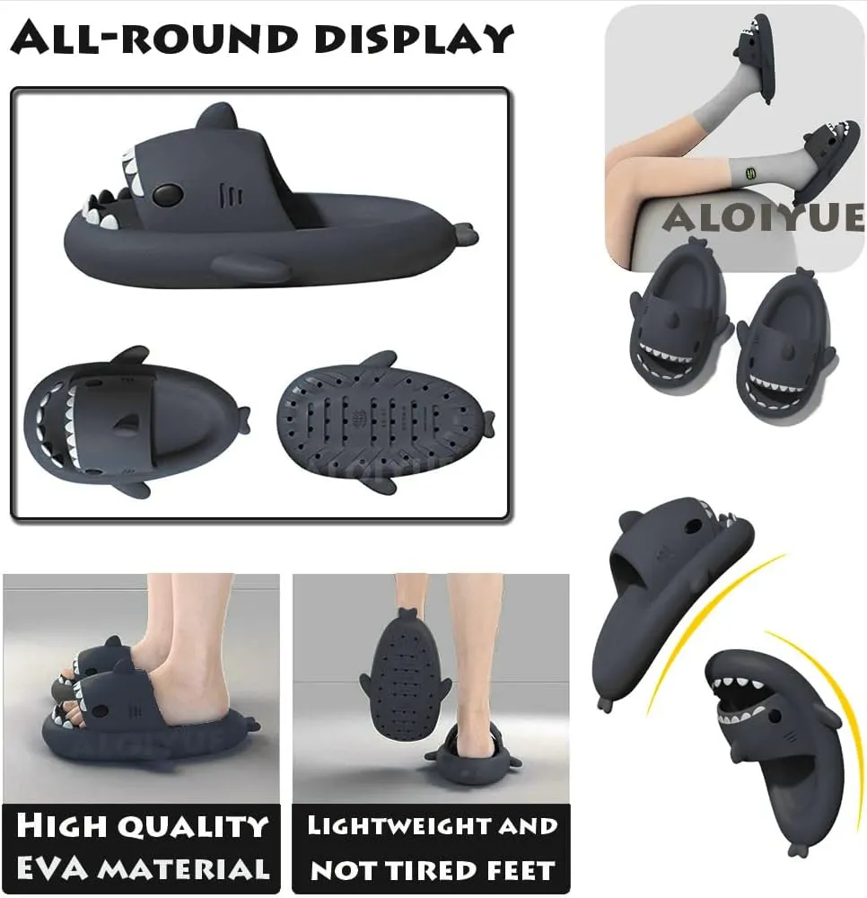 Shark Slides Thickness Upgrade Summer Cute Cartoon Shark Slippers for Women Men Non-Slip Open Toe Lightweight Sole Sandals Casual Unisex Beach Shoes