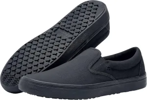Shoes for Crews Merlin, Slip-On, Men's, Women's, Unisex, Slip Resistant Work Shoes, Black Canvas, Men's Size 5.5, Women's Size 7