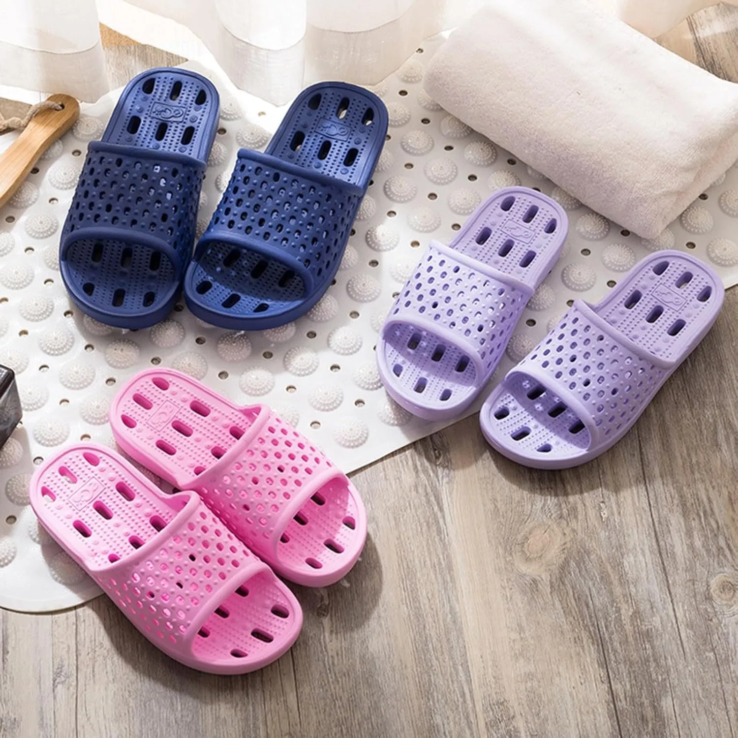 Shower Shoes for Women Men Massage Pool Slides with Comfortable Sole Quick Drying Beach Sandals Non Slip Summer Bathroom Indoor Houso Slippers with Drain Holes Durable Outdoor Walking Slipper