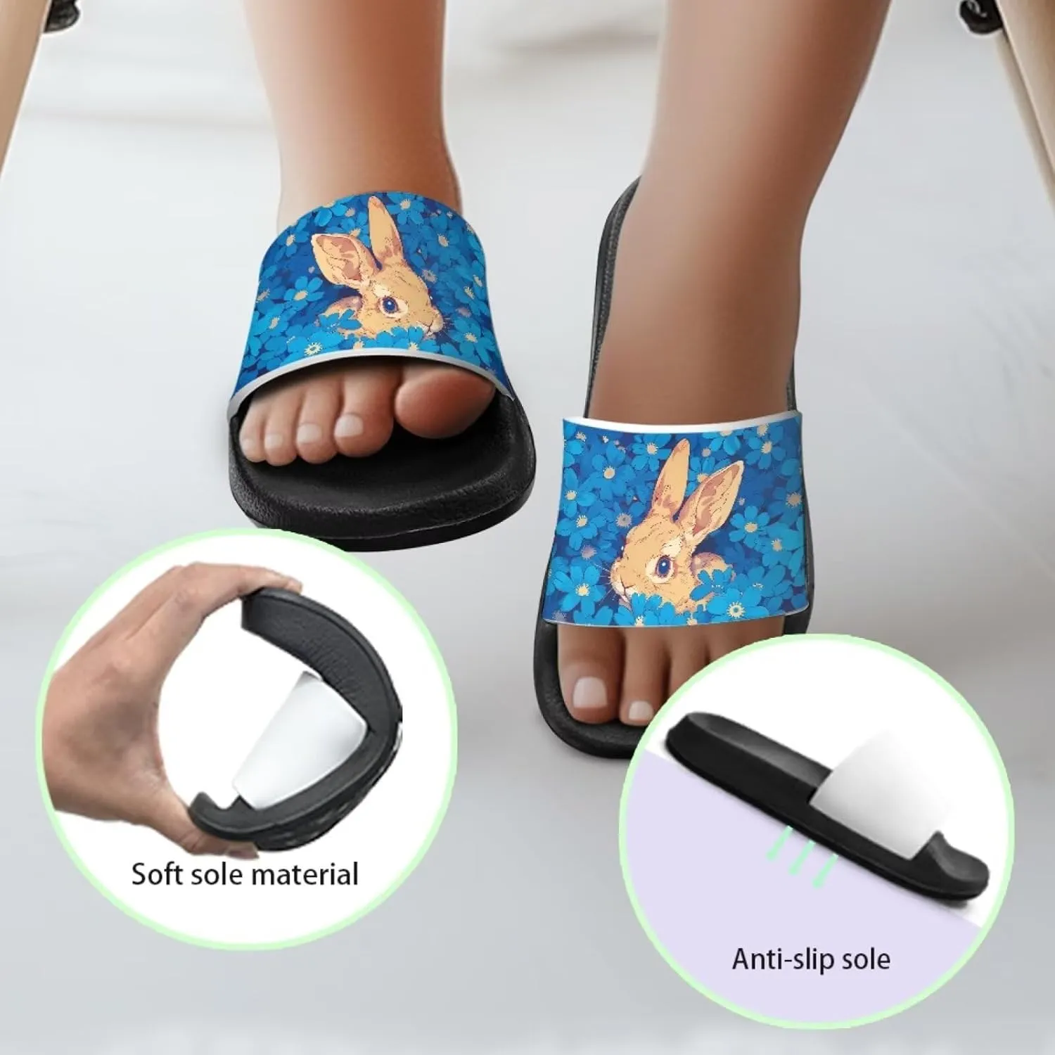 Shower Slippers for Toddler Little Big Kids Slip-On Lightweight Pool Open Toe Sandals for Beach with EVA Sole