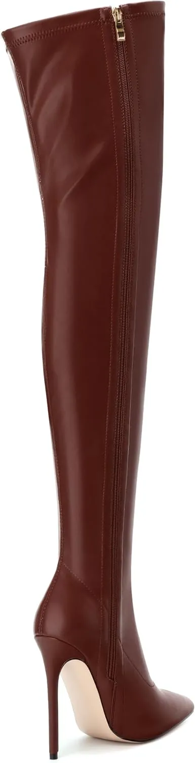 SHOWFOREST Over the Knee Boots for Women Pointed Toe Stiletto High Heel Side Zipper 4.7 Inch Fall Boots Elegant Dating Party Evening Thigh High Boots