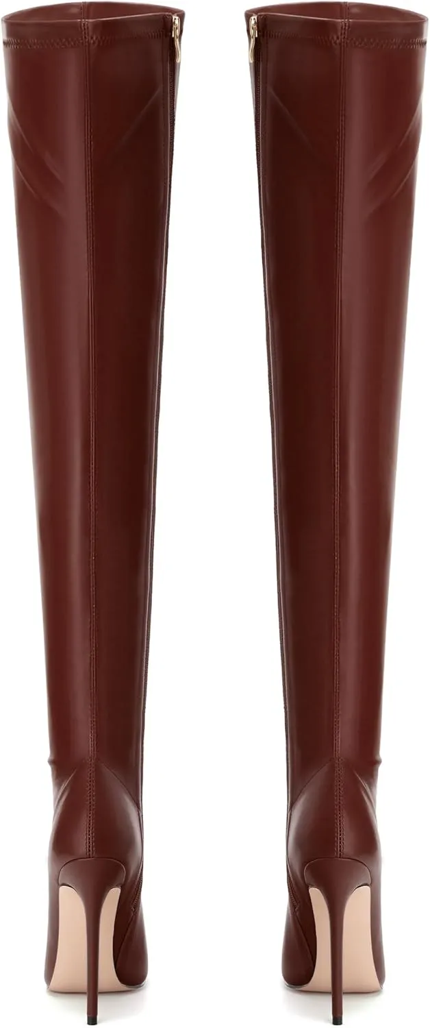SHOWFOREST Over the Knee Boots for Women Pointed Toe Stiletto High Heel Side Zipper 4.7 Inch Fall Boots Elegant Dating Party Evening Thigh High Boots