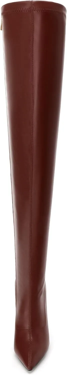SHOWFOREST Over the Knee Boots for Women Pointed Toe Stiletto High Heel Side Zipper 4.7 Inch Fall Boots Elegant Dating Party Evening Thigh High Boots