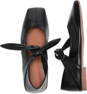Silver Bow Ballet Flats Shoes for Women Bow Tie Slip On Mary Jane Flats Square Toe Casual Dress Ballerina Shoes