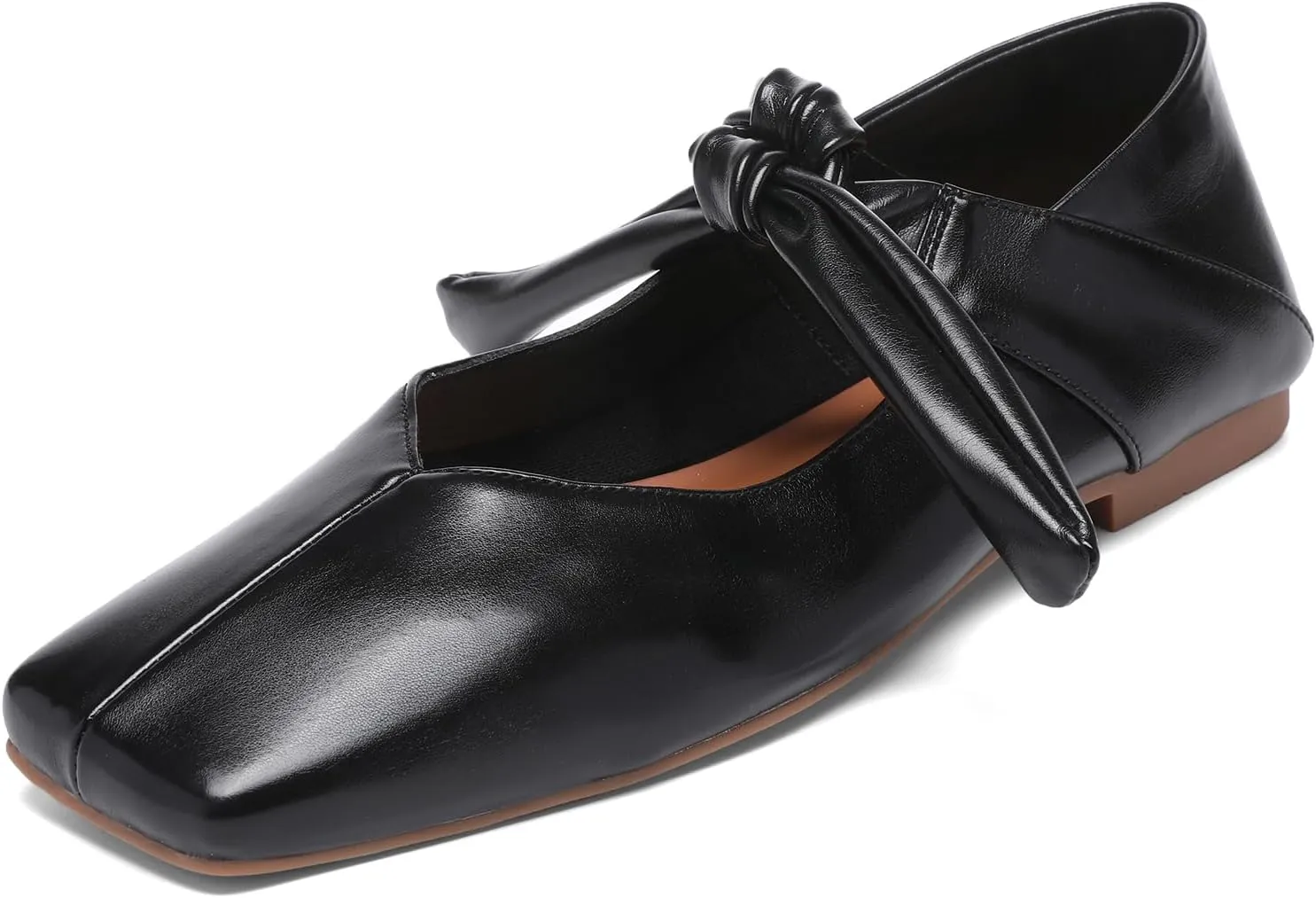 Silver Bow Ballet Flats Shoes for Women Bow Tie Slip On Mary Jane Flats Square Toe Casual Dress Ballerina Shoes