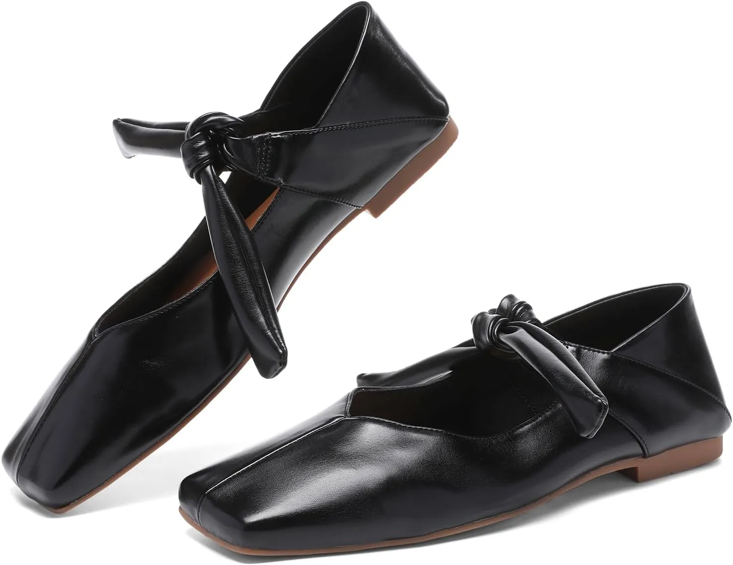 Silver Bow Ballet Flats Shoes for Women Bow Tie Slip On Mary Jane Flats Square Toe Casual Dress Ballerina Shoes