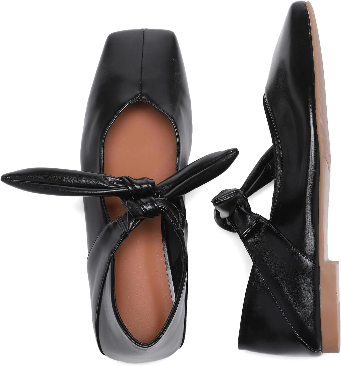 Silver Bow Ballet Flats Shoes for Women Bow Tie Slip On Mary Jane Flats Square Toe Casual Dress Ballerina Shoes