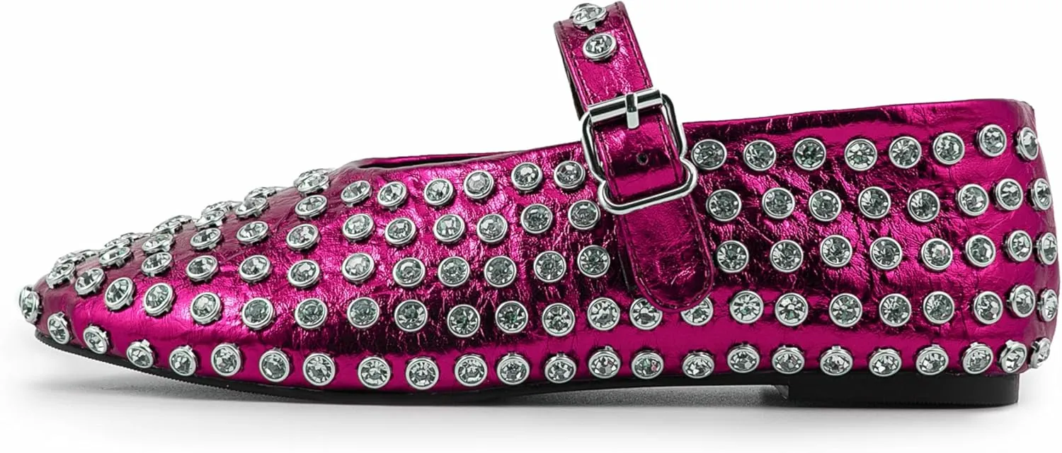 Silver Flats for Women Rhinestone Round Toe Ballet Flats Shoes Women Rubber Sole Casual Dress Up