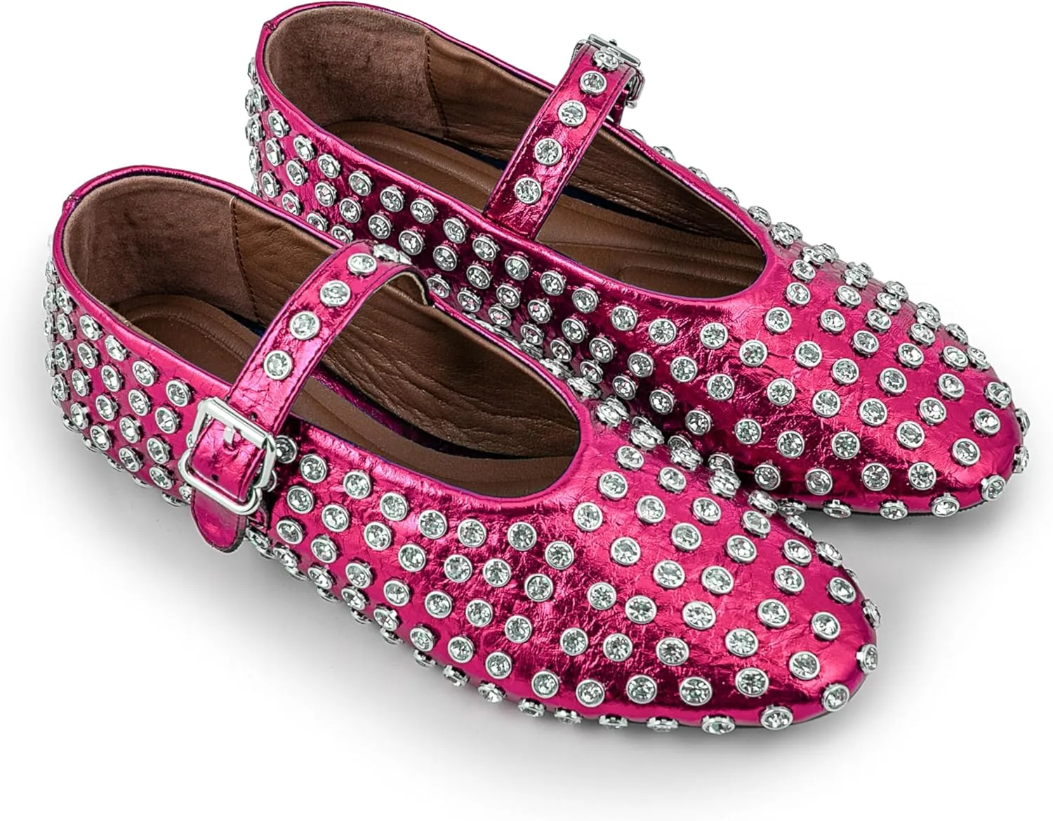 Silver Flats for Women Rhinestone Round Toe Ballet Flats Shoes Women Rubber Sole Casual Dress Up