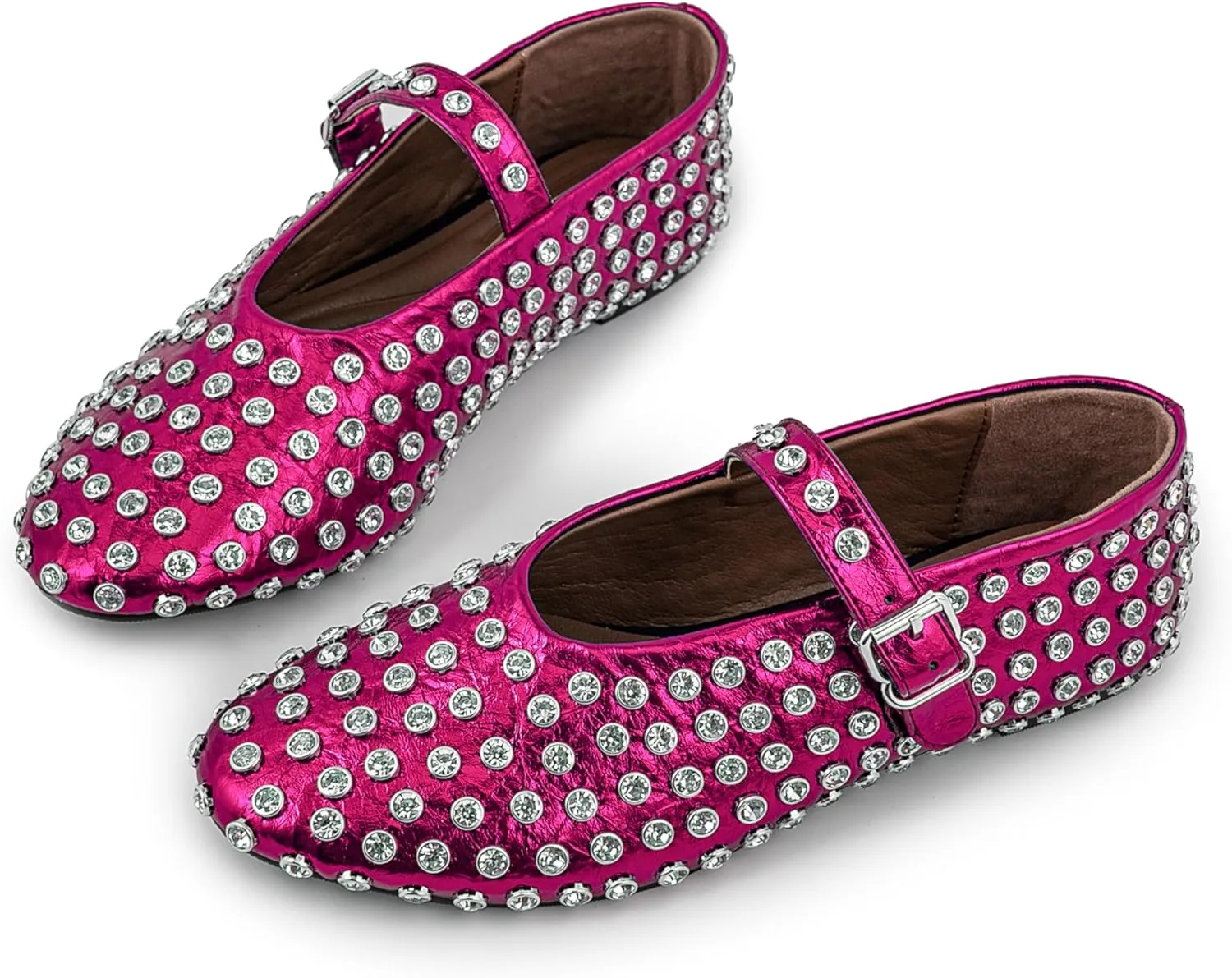 Silver Flats for Women Rhinestone Round Toe Ballet Flats Shoes Women Rubber Sole Casual Dress Up