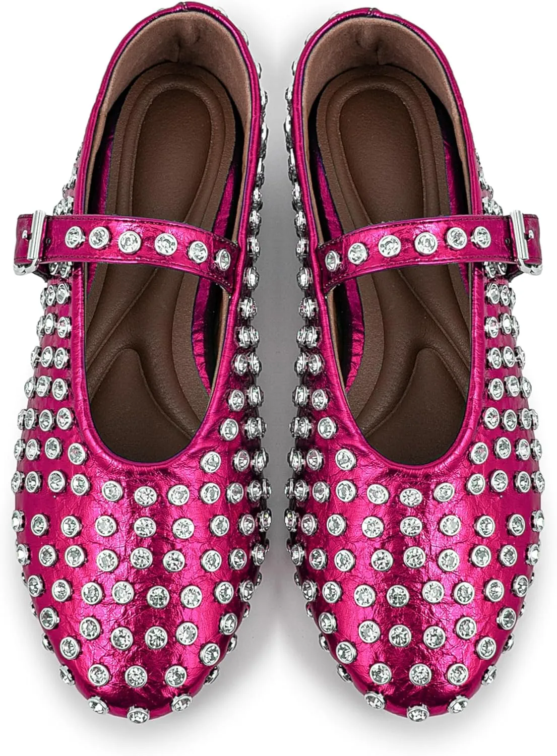 Silver Flats for Women Rhinestone Round Toe Ballet Flats Shoes Women Rubber Sole Casual Dress Up
