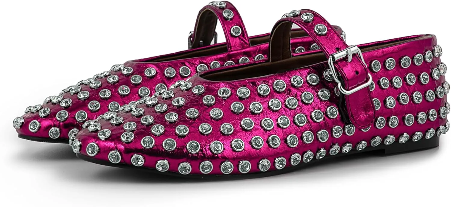 Silver Flats for Women Rhinestone Round Toe Ballet Flats Shoes Women Rubber Sole Casual Dress Up