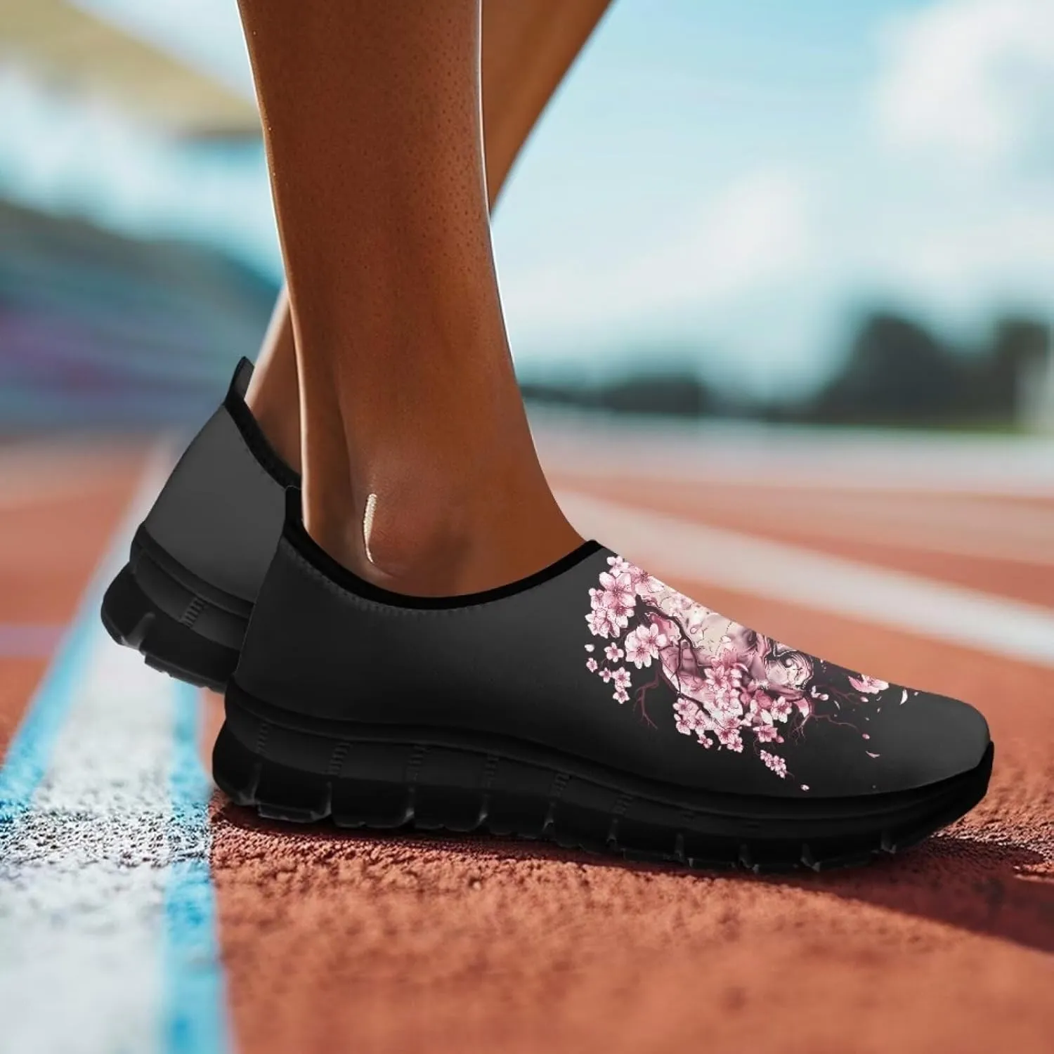 Skull Loafers Wide Width Shoes for Women Slip On Low Cut Sneakers Flat Casual Business Travel Breathable Mesh Tennis Shoe