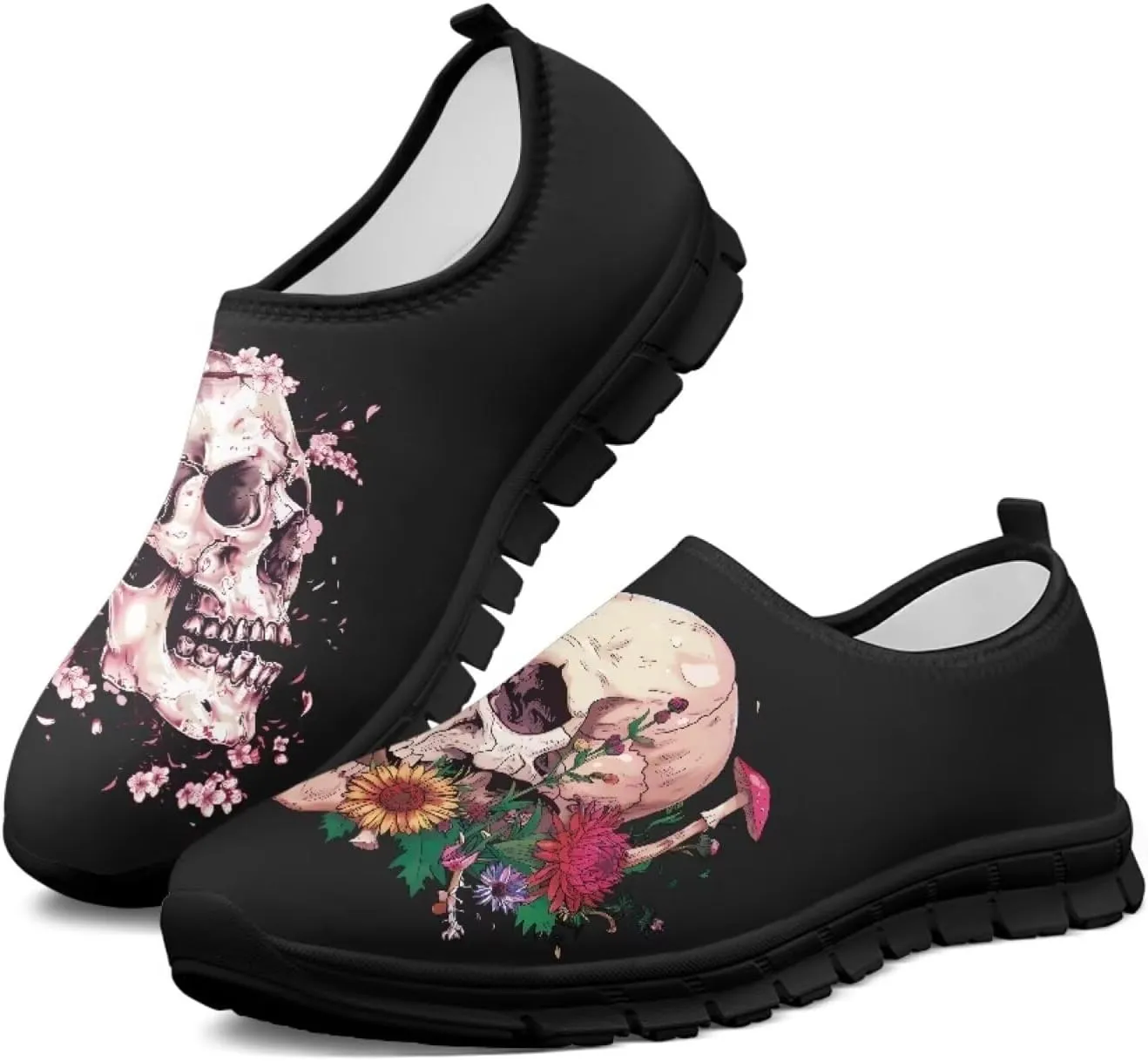 Skull Loafers Wide Width Shoes for Women Slip On Low Cut Sneakers Flat Casual Business Travel Breathable Mesh Tennis Shoe