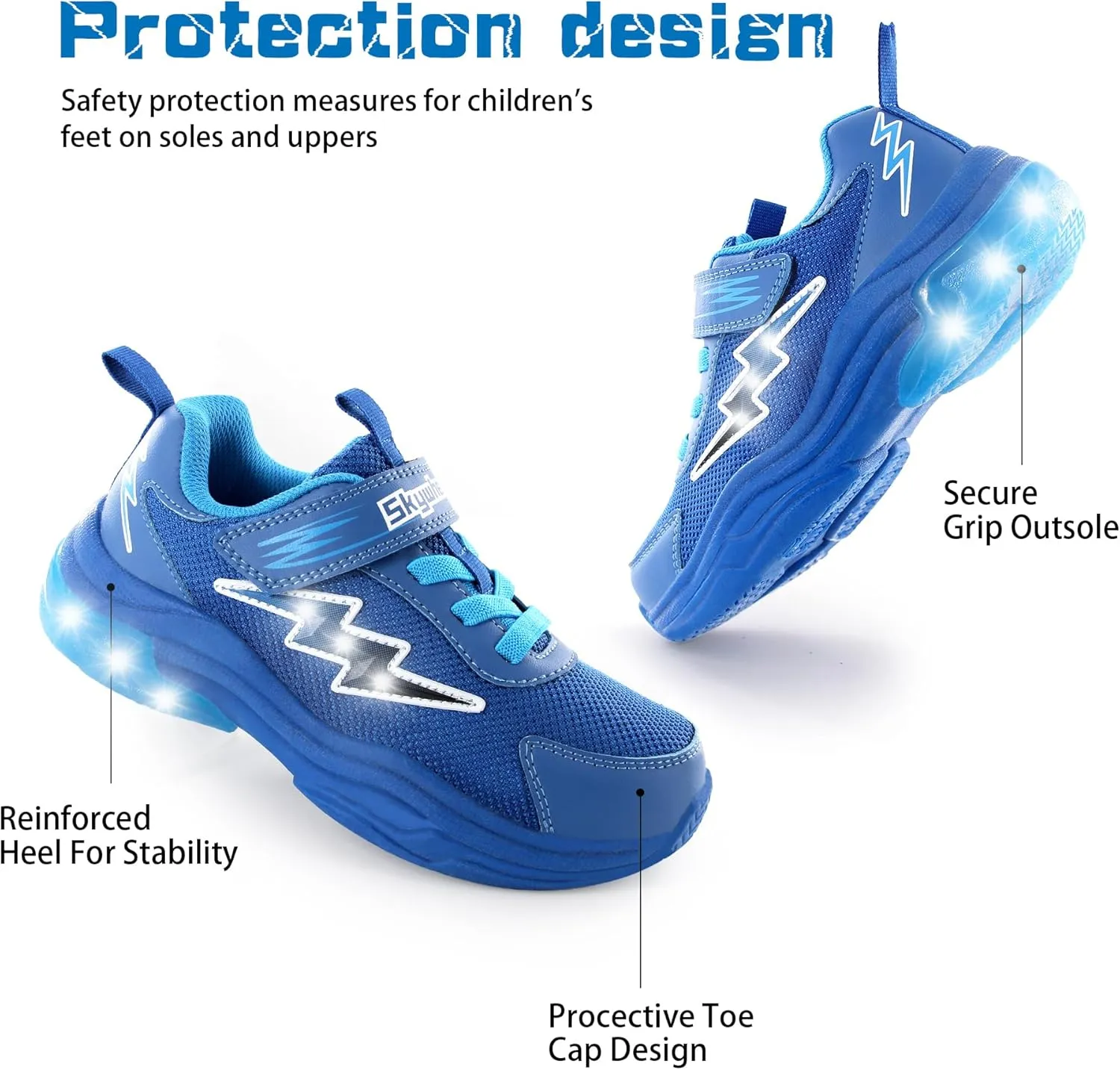 SKYWHEEL Kids Sneakers for Boys Light Up Shoes with Switch Tennis Running Athletic Shoes Toddler Size 10 to Big Kids Size 5
