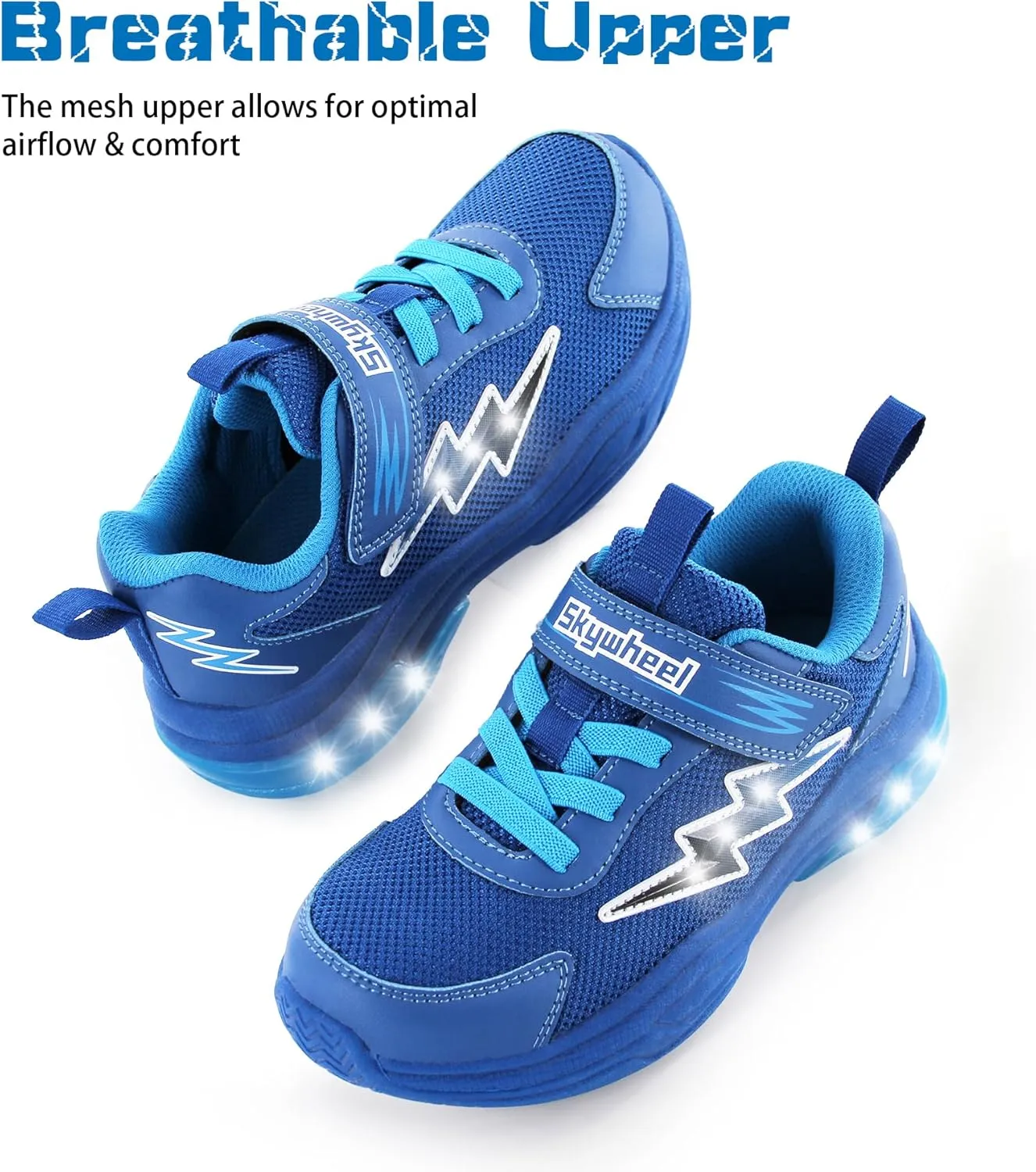 SKYWHEEL Kids Sneakers for Boys Light Up Shoes with Switch Tennis Running Athletic Shoes Toddler Size 10 to Big Kids Size 5