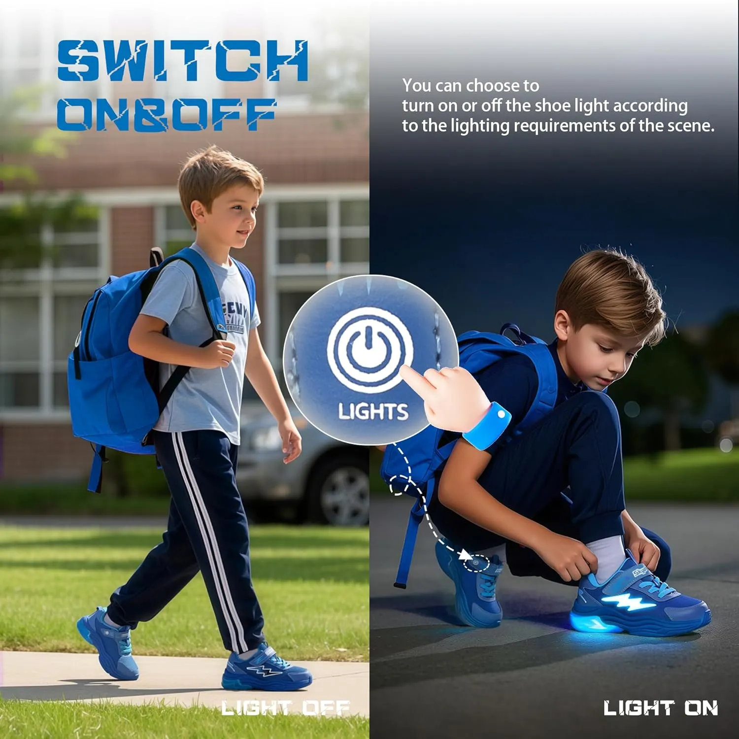 SKYWHEEL Kids Sneakers for Boys Light Up Shoes with Switch Tennis Running Athletic Shoes Toddler Size 10 to Big Kids Size 5