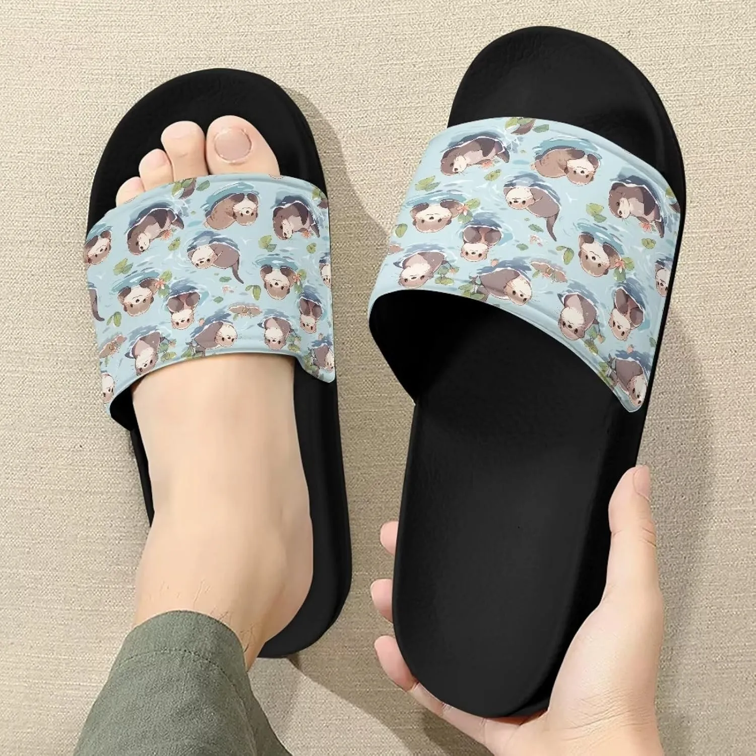 Slide Sandals for Women Girls Lightweight Non Slip Shower Shoes Comfotable Open Toe Single Band Slide Sandals Size 6-13.5