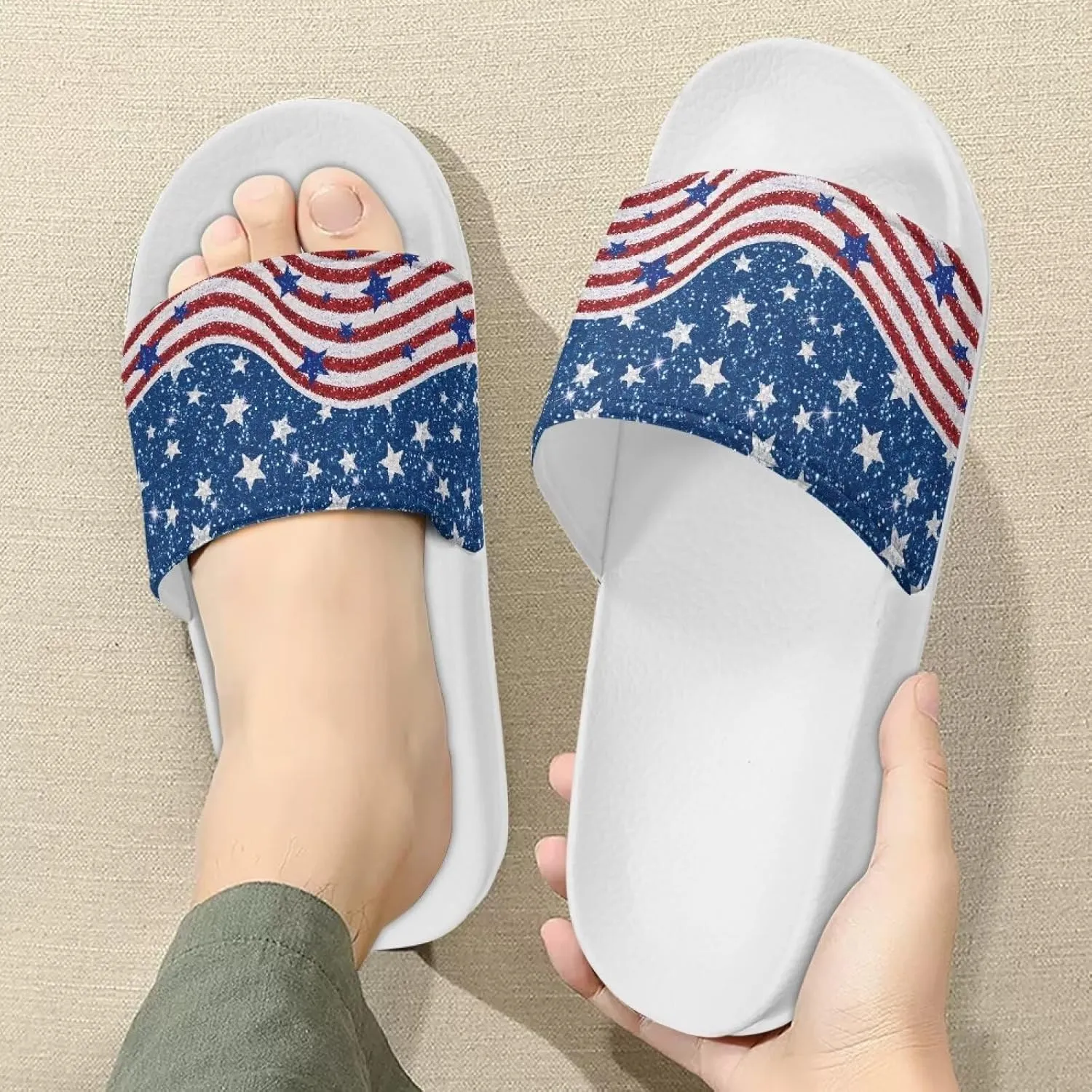 Slide Sandals for Womens Open Toe Non-Slip Shower Shoes Single Band White Sandals Comfy Ultra Cushion Footwear Wide Width Slippers for Spa Bath Pool Gym