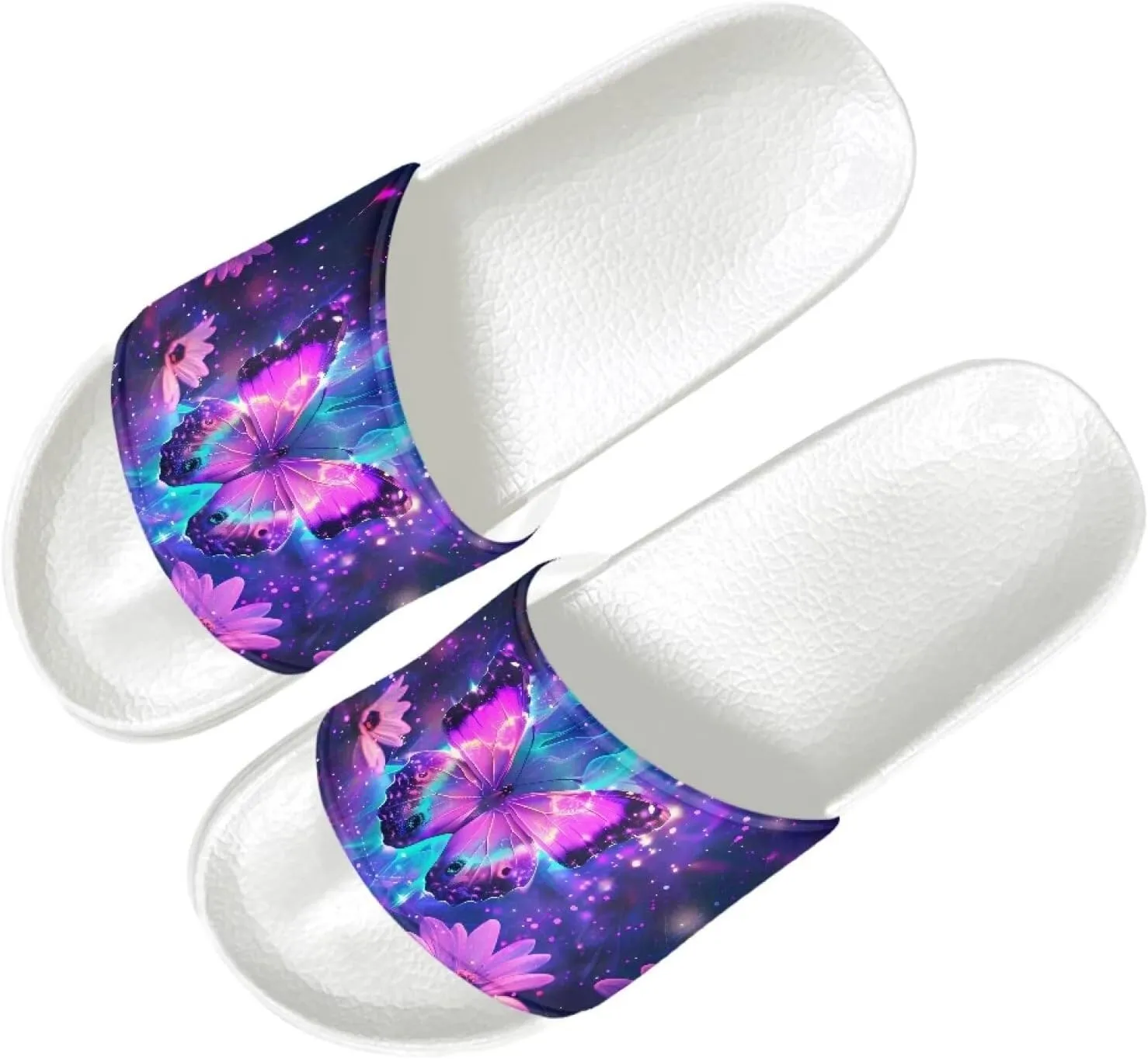 Slide Sandals for Womens Open Toe Non-Slip Shower Shoes Single Band White Sandals Comfy Ultra Cushion Footwear Wide Width Slippers for Spa Bath Pool Gym