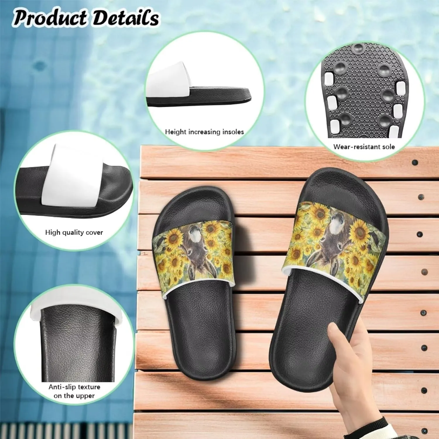Slides for Kids Beach Water Shoes Non-Slip Quick-Dry Sandals for Girls Boys