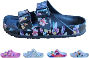 Slides Sandals for Women/Men, Adjustable Double Buckle EVA Flip-Flops Pillow Slippers, Chunky Lightweight Anti-Slip Waterproof All-Season Comfortable Flat Sandals for Indoor & Outdoor Use