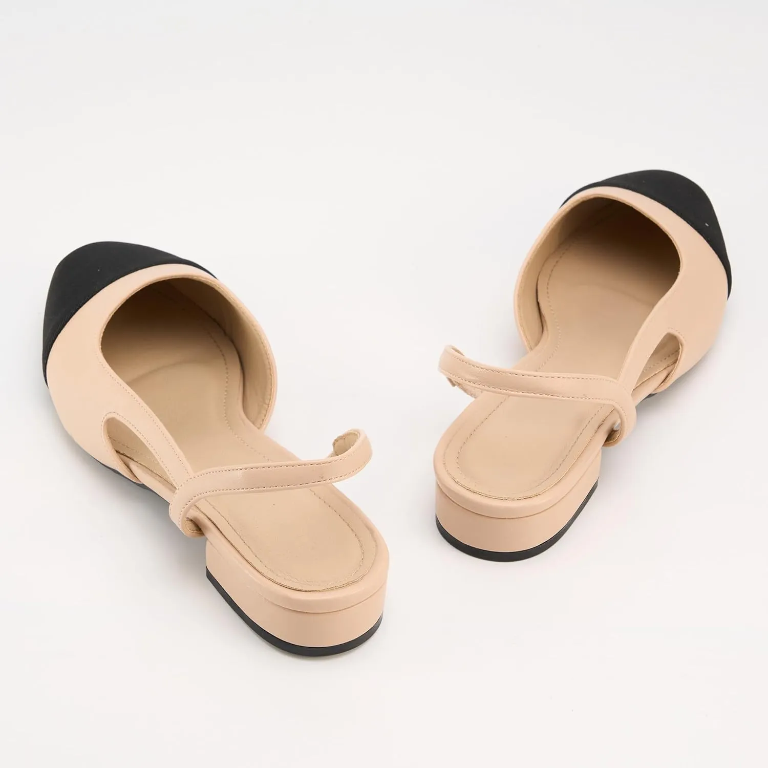 Slingback Flats for Women, Low Heel Mary Jane Flats with Square Pointed Toe, Splicing Dress Shoes with Thick Memory Foam