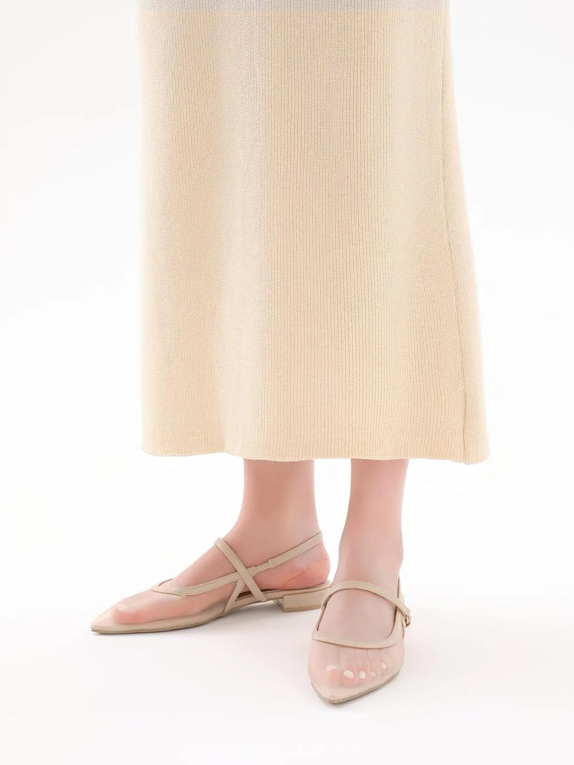 Slingback Flats for Women Mesh Gauze Pointed Toe Low Heels with Buckle Ankle Strap Dress Shoes
