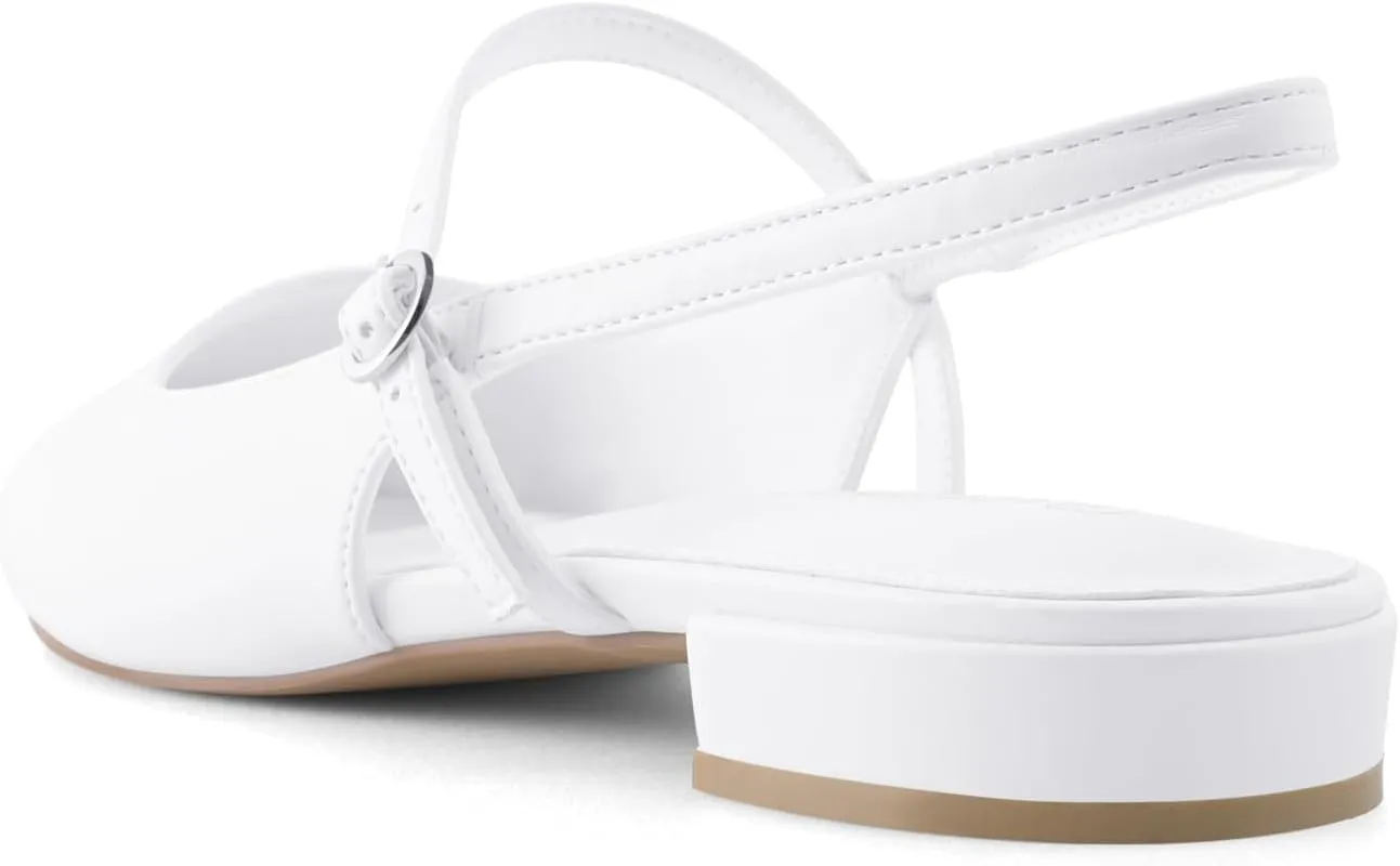 Slingback Flats for Women Mesh Gauze Pointed Toe Low Heels with Buckle Ankle Strap Dress Shoes