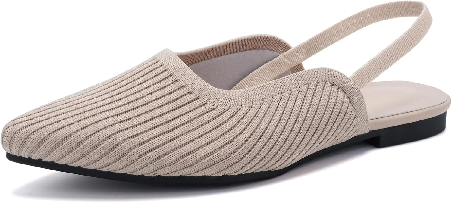 Slingback Flats for Women Pointed Toe Flats Breathable Knit Comfortable Dressy Casual for Work Office Slip on Ballet Flats