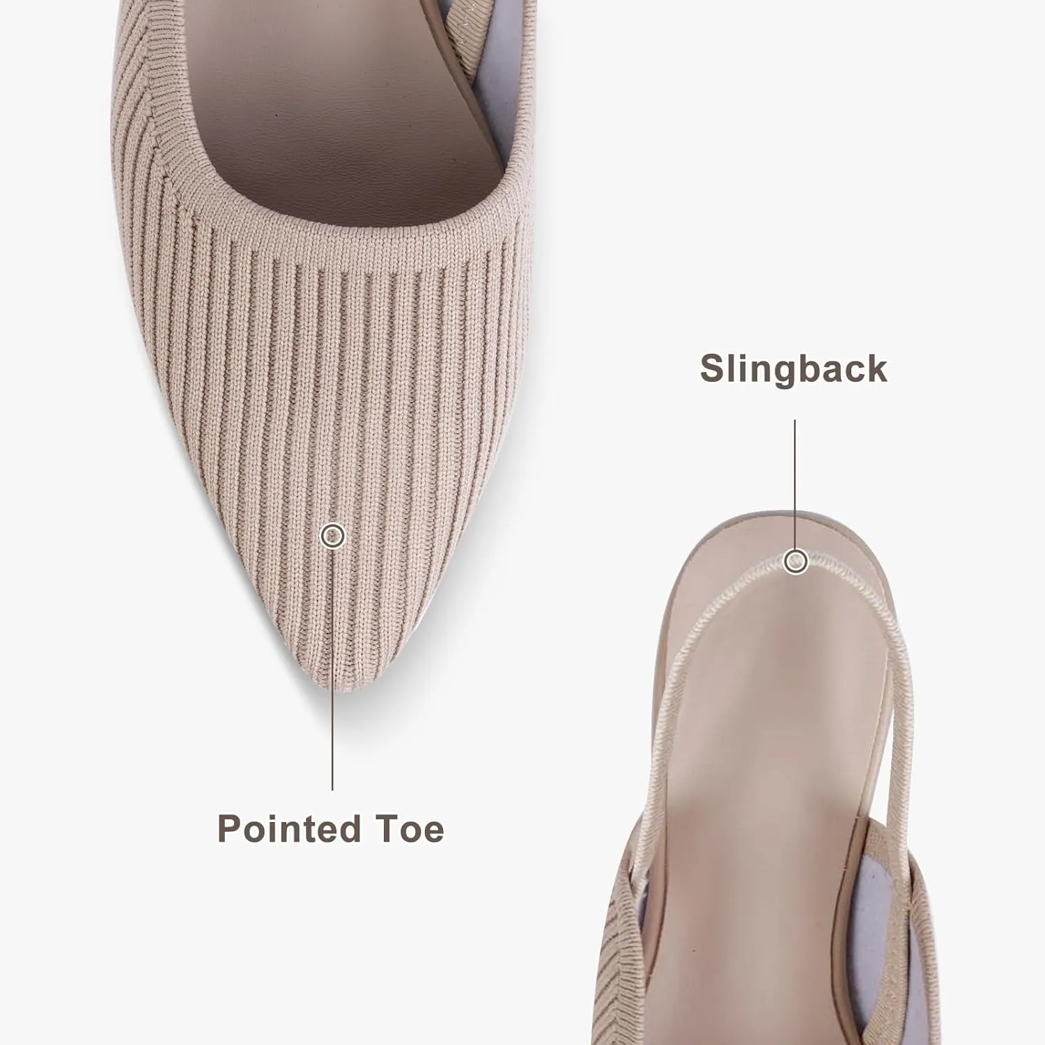 Slingback Flats for Women Pointed Toe Flats Breathable Knit Comfortable Dressy Casual for Work Office Slip on Ballet Flats