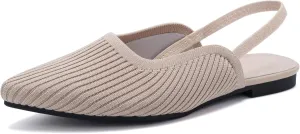 Slingback Flats for Women Pointed Toe Flats Breathable Knit Comfortable Dressy Casual for Work Office Slip on Ballet Flats