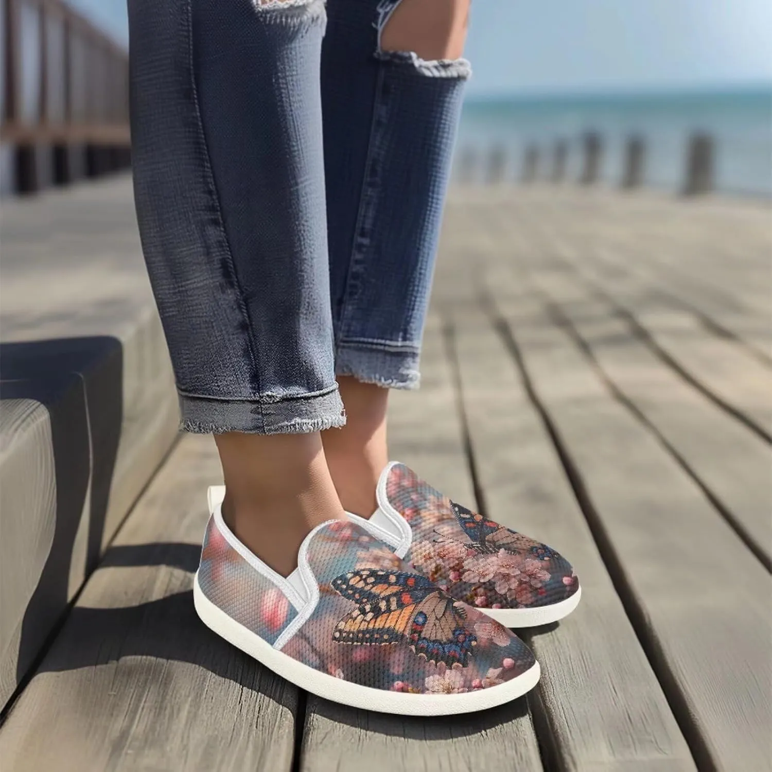 Slip On Casual Loafers for Women Breathable Mesh Flats Fashion Low-Cut Walking Shoes Round Toe Dress Shoes for Laides SizeUS 6-11