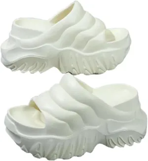 Slippers Women'S Wave Pattern Slippers 9Cm Thick Sole Height Increasing Shoes Summer Thick Sole Slippers