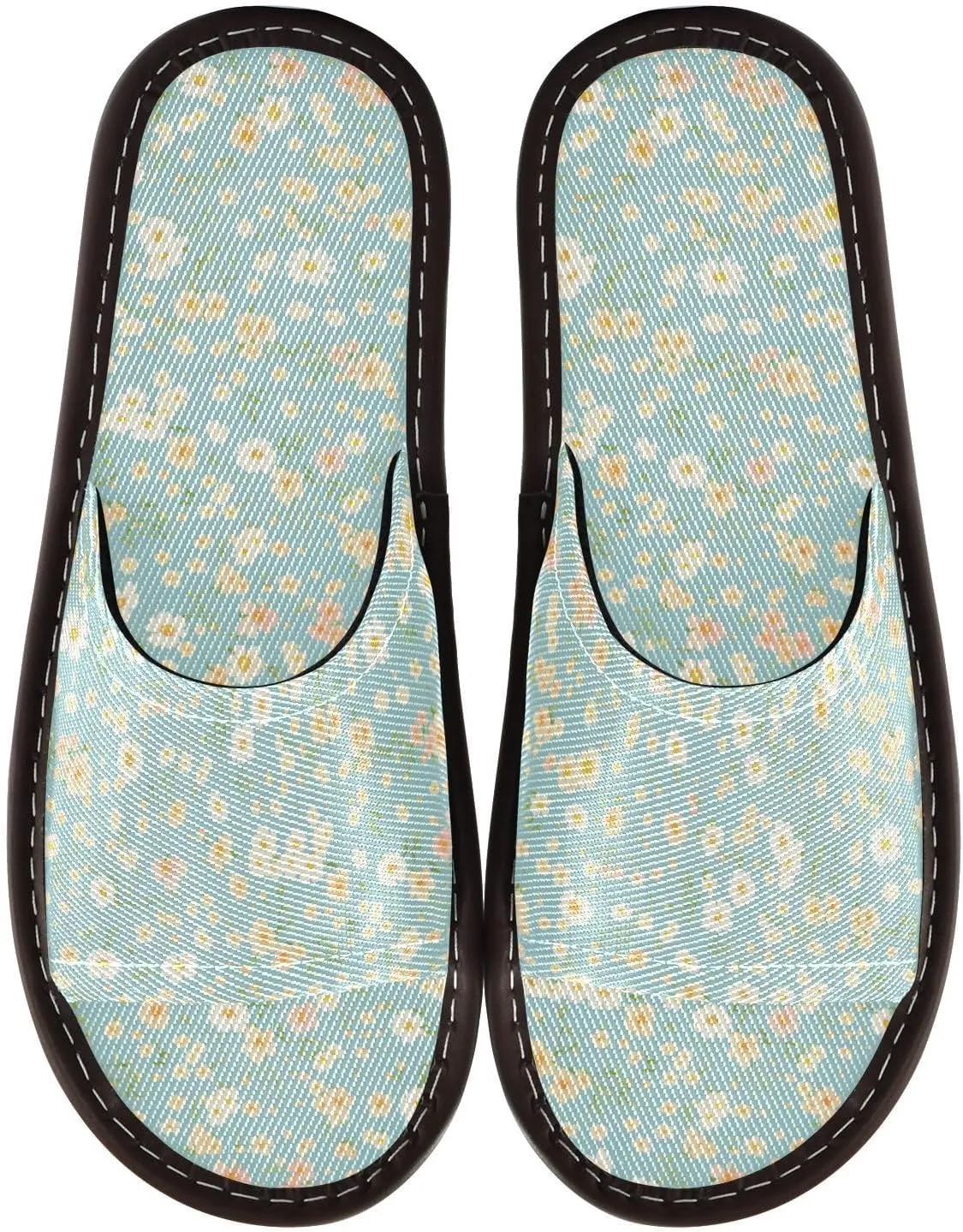 Small Wildflowers Light Blue Men Women's Shower Slippers Reusable Beach Sandals for Indoor Outdoor Travel