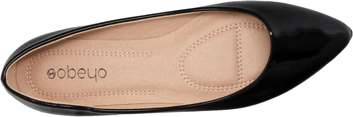 SOBEYO Women Ballet Flats Pointed Toe Slip On Closed Toe Shoes
