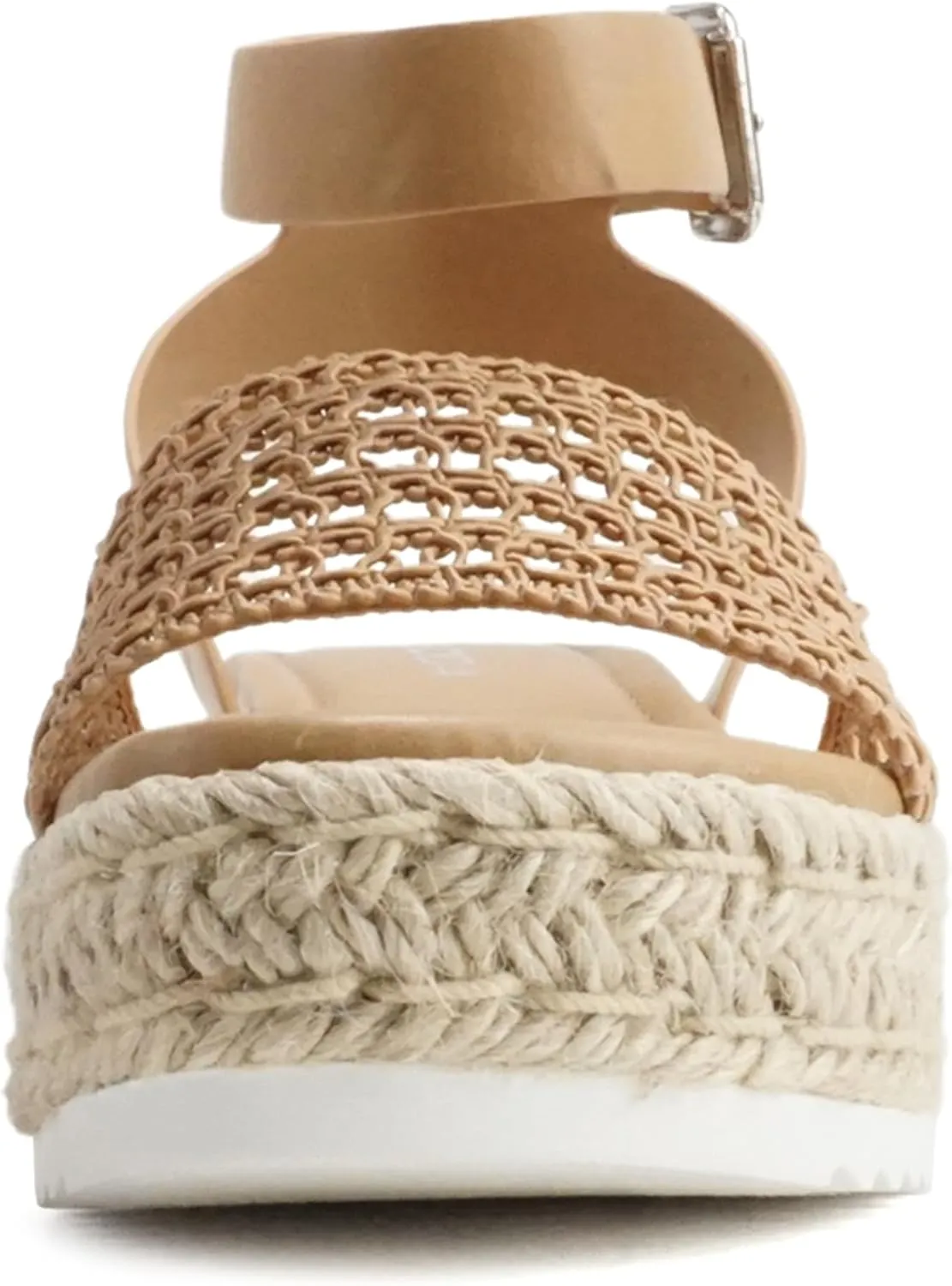 Soda Topic Open Toe Buckle Ankle Strap Espadrilles Flatform Wedge Casual Sandal