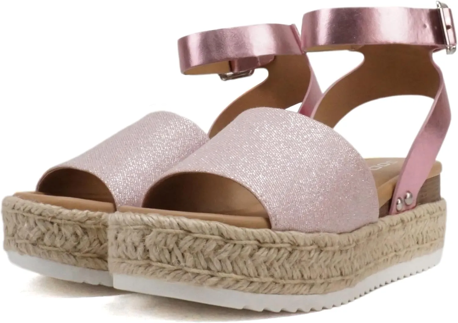 Soda Topic Open Toe Buckle Ankle Strap Espadrilles Flatform Wedge Casual Sandal