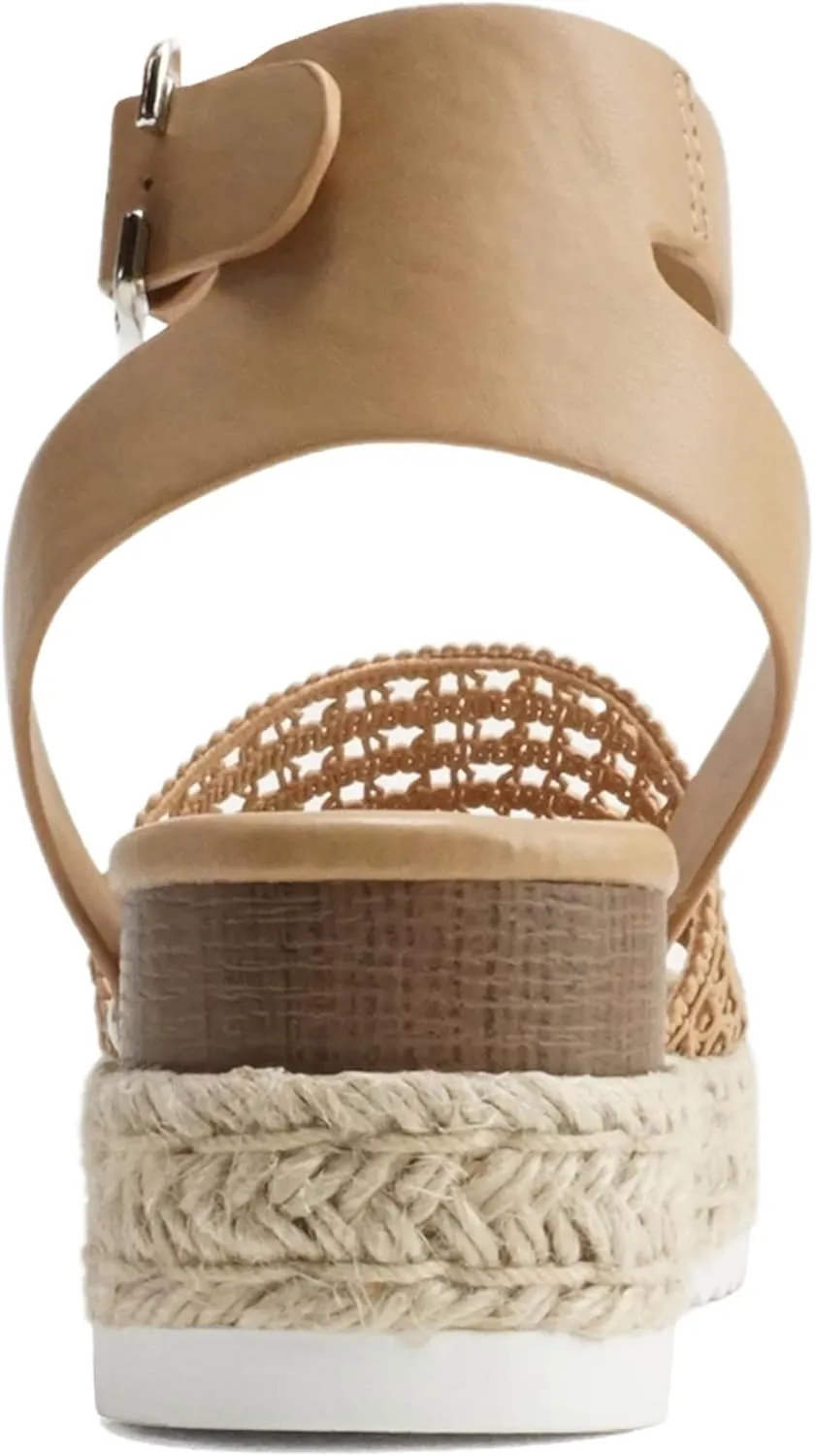Soda Topic Open Toe Buckle Ankle Strap Espadrilles Flatform Wedge Casual Sandal