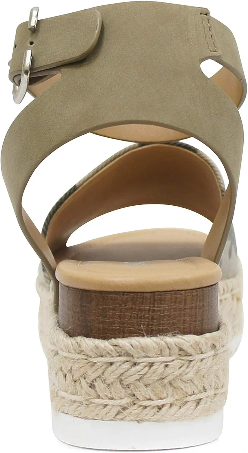 Soda Topic Open Toe Buckle Ankle Strap Espadrilles Flatform Wedge Casual Sandal