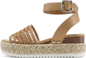 Soda Topic Open Toe Buckle Ankle Strap Espadrilles Flatform Wedge Casual Sandal