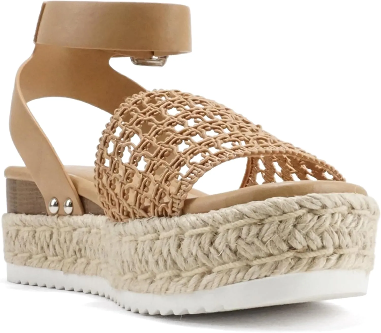 Soda Topic Open Toe Buckle Ankle Strap Espadrilles Flatform Wedge Casual Sandal