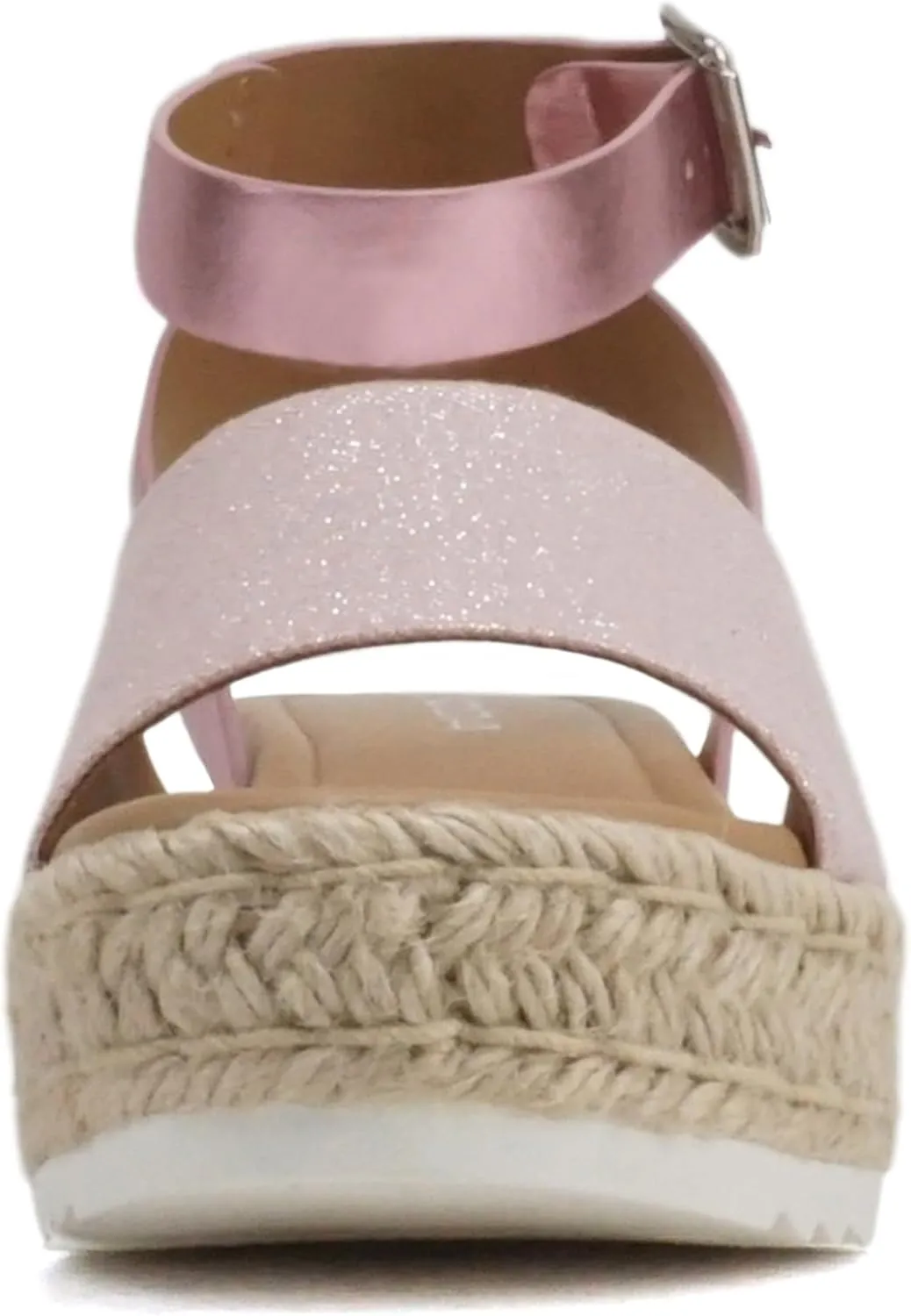 Soda Topic Open Toe Buckle Ankle Strap Espadrilles Flatform Wedge Casual Sandal
