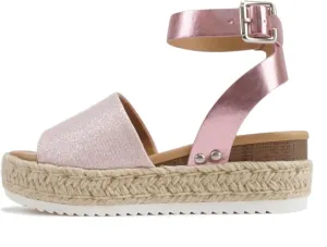 Soda Topic Open Toe Buckle Ankle Strap Espadrilles Flatform Wedge Casual Sandal