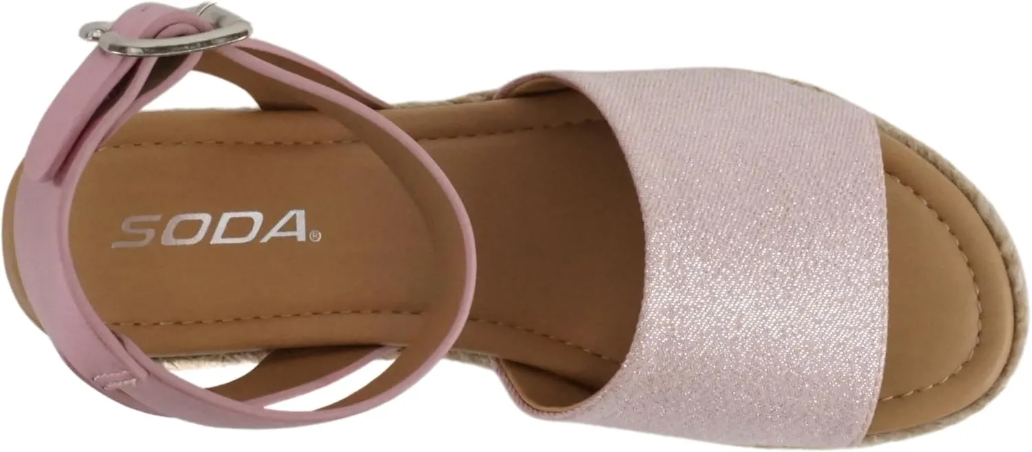 Soda Topic Open Toe Buckle Ankle Strap Espadrilles Flatform Wedge Casual Sandal