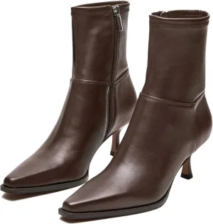 SOVANYOU Women's Kitten Heel Ankle Boots Pointed Toe Stiletto Booties with Side Zipper Fashion Dress Boots