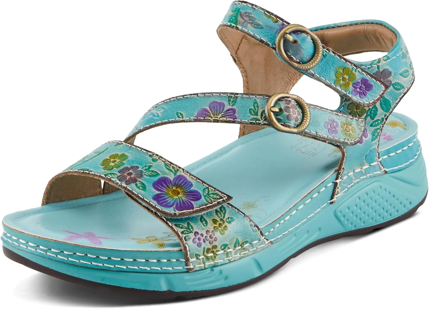 Spring Step L'Artiste Women's Anneka Hand-Painted Athleisure Sandals - Lightweight Floral Design with Adjustable Hook and Loop Closures